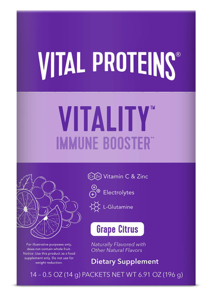 Vitality Immune Booster - 500% DV Vitamin C, 200% DV of Zinc, 2g of L-Glutamine - 14pk Grape