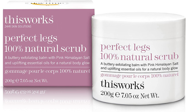 This Works Perfect Legs 100% Natural Scrub: An Exfoliating Pink Himalayan and Sea Salt Body Scrub, Infused with Blackcurrant and Sweet Almond Essential Oils to Soften and Smooth Skin, 200g