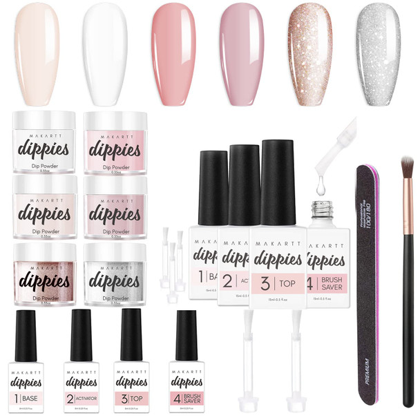 Makartt Dip Powder Nail Kit 6 Colors Pink Nude Bundle with Dip Powder Liquid Set 15ml