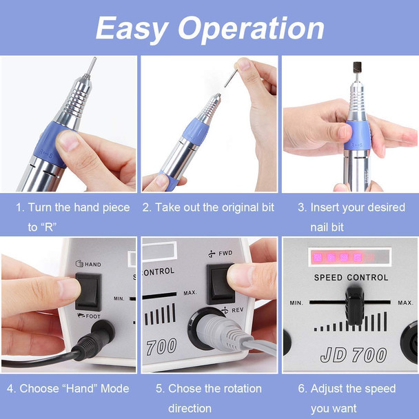 Makartt Nail Drill Electric Nail File JD700 Machine with 5 in 1 Nail Drill Bits Fine Efile Bits Bundle