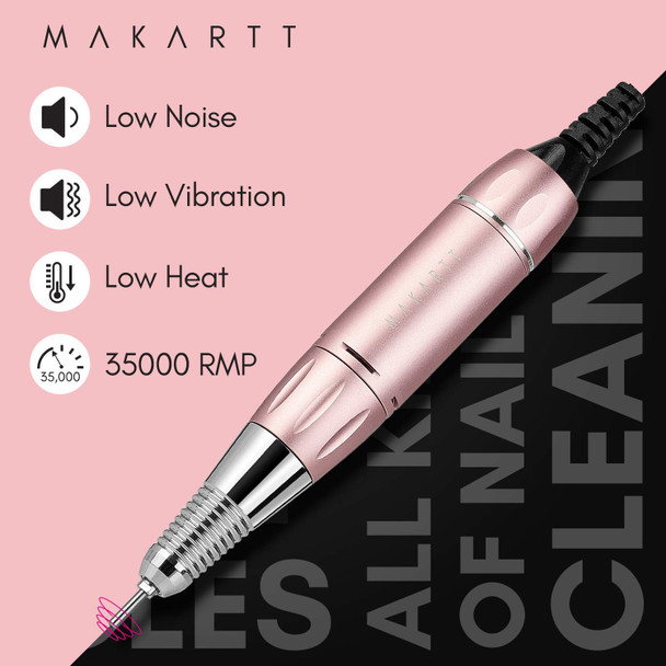 Makartt Rechargeable Nail Drill Electric Nail File Pink Stephanee 35000RMP Professional Nail Drill Kit with 5 in 1 Nail Drill Bits Tapered Drill Bits for Nails Fast Removing Acrylic Nail Hard Gels