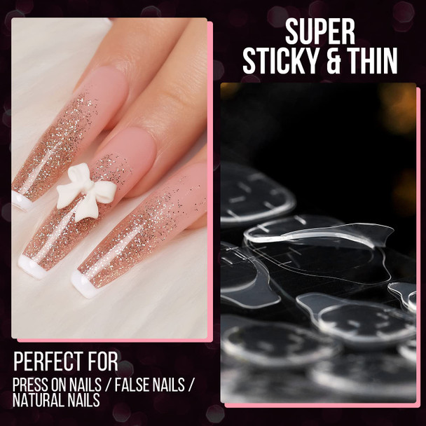 Makartt Nail Adhesive Tab Press On Nail Glue Sticker Double Side, 10 Sheets 240 PCS Waterproof Breathable Super Sticky Nails Tab for False Nails Fake Nail Tips Transparent Jelly Adhesive Nail Tab Glue