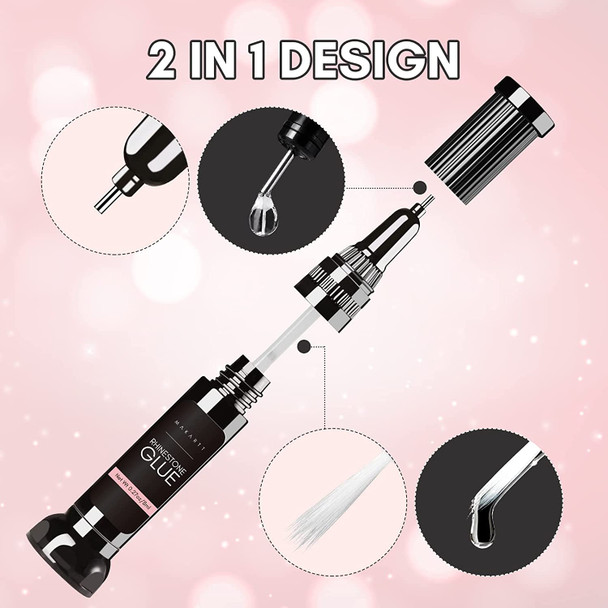 Makartt Updated 2pcs Nail Rhinestone Glue Gel with Brush& Pen tip, Clear Nail Glue Precision Pen Super Strong Adhesive Nail Art Glue Gel for Nail Decorations 3D Gems Stones Charms Flowers (8ml)
