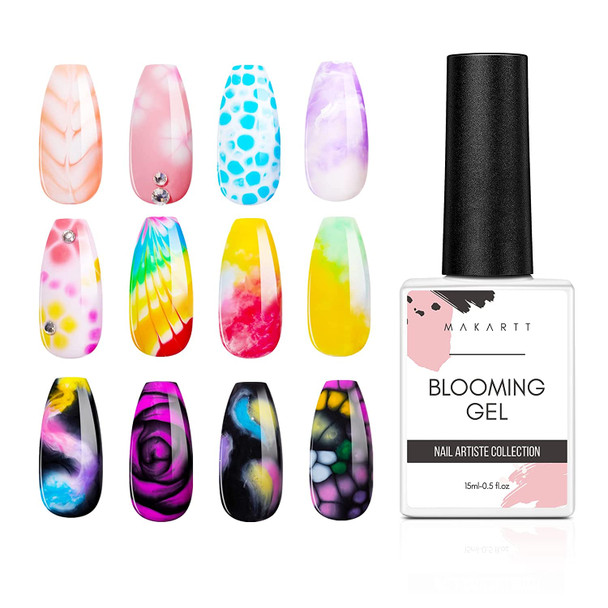 Makartt Black White Nail Polish Gel Set Bundle with Makartt Clear Blooming Gel15ml UV LED Soak Off Nail Art Polish for Spreading Effect