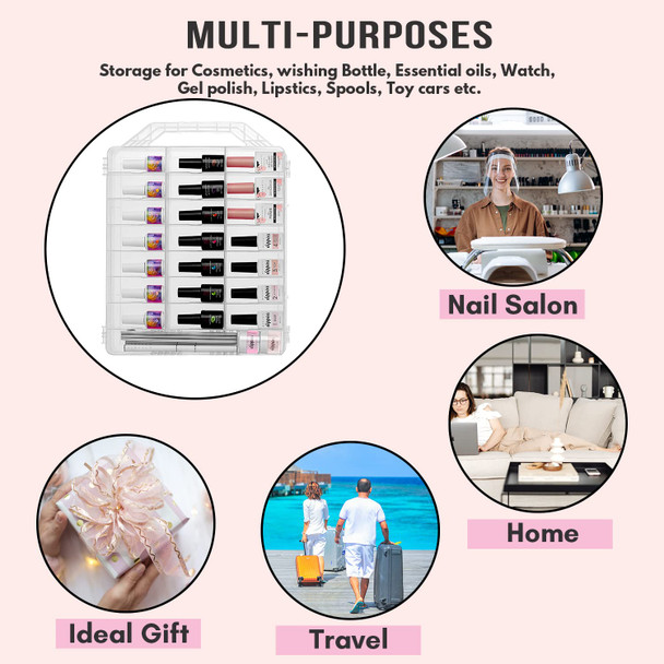 Makartt Nail Polish Organizer, Clear Universal Nail Polish Holder for 48 Bottles, Portable Acrylic Organizer Case with 8 Adjustable Dividers, Space Saver for Nail Bottles Display