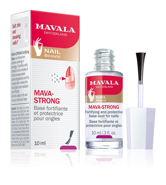 MAVALA Mava-Strong Fortifying Base Coat | Healthy Nails | Strengthens and Protects Damaged Nails | Reduces Micro-Flaking and Dehydration | Colorless, Shiny 0.3 Ounce
