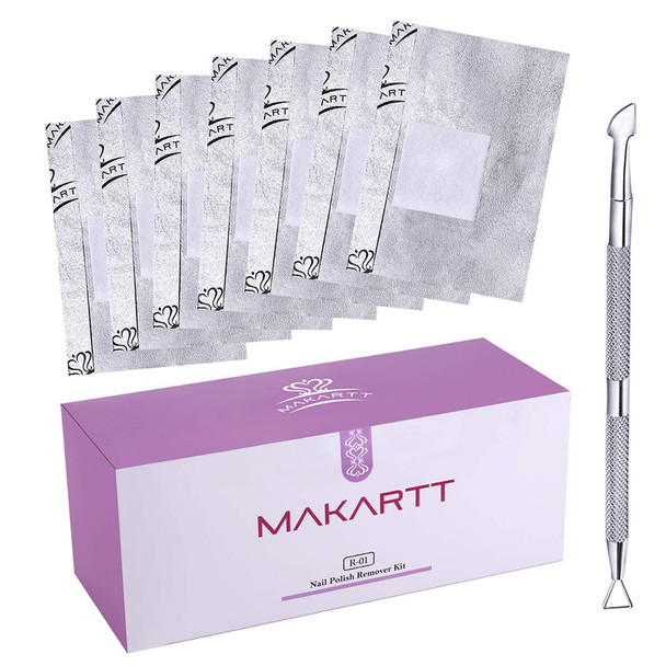 Makartt Nail Polish Nail Gel Remover Soak Off Gel Nail Polish Remover Foil Wraps 200pcs with Larger Cotton Pad 1 pcs Cuticle Pusher, R-01