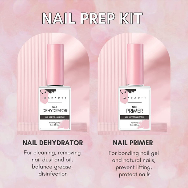Makartt Nail Dehydrator and Primer Set, Air Dry Professional Long-lasting Nail Prep Nail Primer Bundle With Diamond Nail Drill Bits 3 PCS Cuticle Drill Bits, All In One Nail Prep Kit for Under Nail D