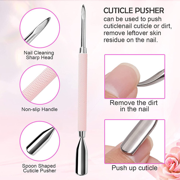 Makartt Cuticle Trimmer with Cuticle Pusher, 3 PCS Pink Nippers Nail Cuticle Professional Pedicure and Manicure Tools with Stainless Steel Cuticle Nipper, Dual End Cuticle Pusher, and Nail Scraper