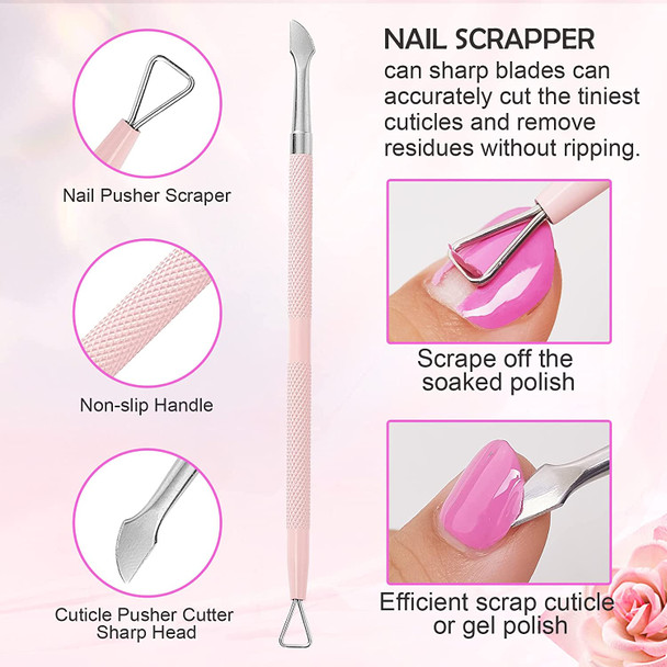 Makartt Cuticle Trimmer with Cuticle Pusher, 3 PCS Pink Nippers Nail Cuticle Professional Pedicure and Manicure Tools with Stainless Steel Cuticle Nipper, Dual End Cuticle Pusher, and Nail Scraper