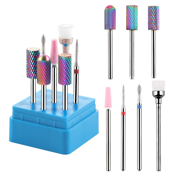 Makartt Nail Drill Bits, 7Pcs Tungsten Carbide Diamond Ceramic Nail Drill Bit Set For Acrylic Nails 3/32 Drill Bits For Nail Drill Remover Gel Polish Poly Nail Gel Nails Cuticles