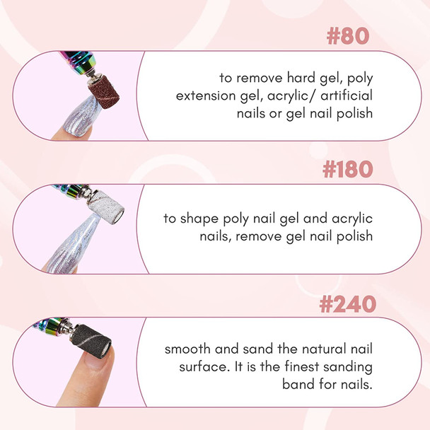 Makartt Sanding Bands for Nail Drill, 100 Pcs Nail File Sanding Bands for Drill Bits #180 Medium Grits for Acrylic Nails Gel Removing and Shaping, Upgrade Thicker Durable Sanding Drill Bit, White