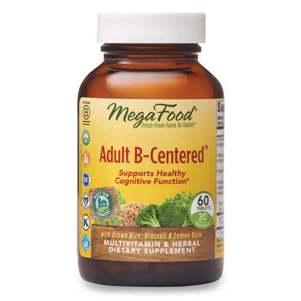 MegaFood, Adult B-Centered, Supports Cognition and Mental Focus, Multivitamin B Complex Supplement with Herbs, Vegan, 60 Tablets