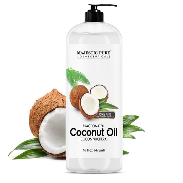 Majestic Pure Fractionated Coconut Oil - Relaxing Massage Oil, Liquid Carrier Oil For Diluting Essential Oils - Skin, Lip, Body & Hair Oil Moisturizer & Softener - 16 Fl Oz