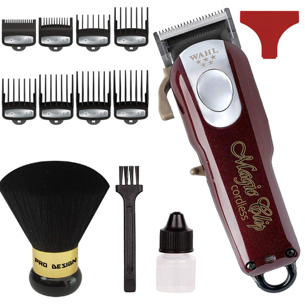 Wahl Professional 5-Star Cord/Cordless Magic Clip #8148 - Great for Barbers and Stylists - Precision Cordless Fade Clipper Loaded with Features - with Bonus Neck Duster (Burgundy)