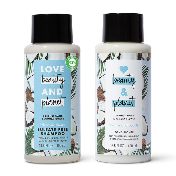 Love Beauty And Planet Volume and Bounty Thickening Shampoo and Conditioner For Hair Volume and Fine Hair Care Coconut Water & Mimosa Flower, Paraben Free, Silicone Free, and Vegan 13.5 oz 2 count Love Beauty And Planet Volume and Bounty Thickening Shampoo and Conditioner For Hair Volume and Fine Hair Care Coconut Water & Mimosa Flower, Paraben Free, Silicone Free, and Vegan 13.5 oz 2 count