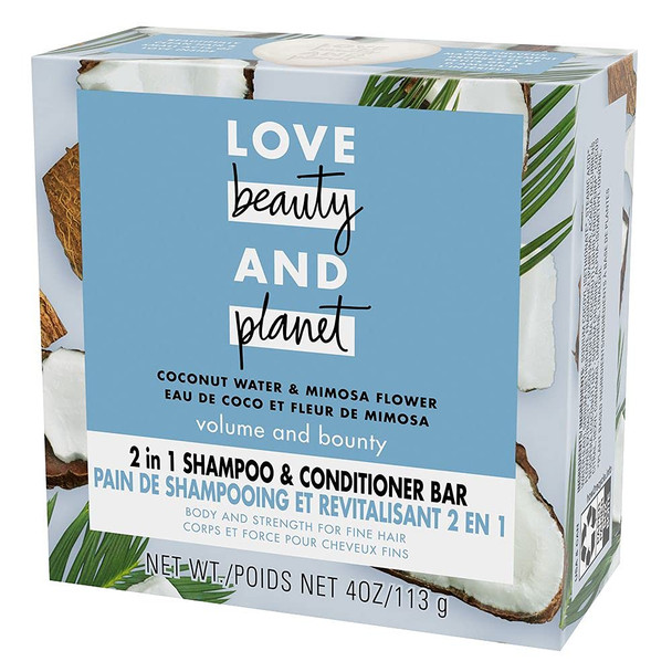 Love Beauty And Planet Volume and Bounty 2 in 1 Shampoo and Conditioner Bar for Thinning Hair Coconut Water & Mimosa Flower Body and Strength 4.0 oz