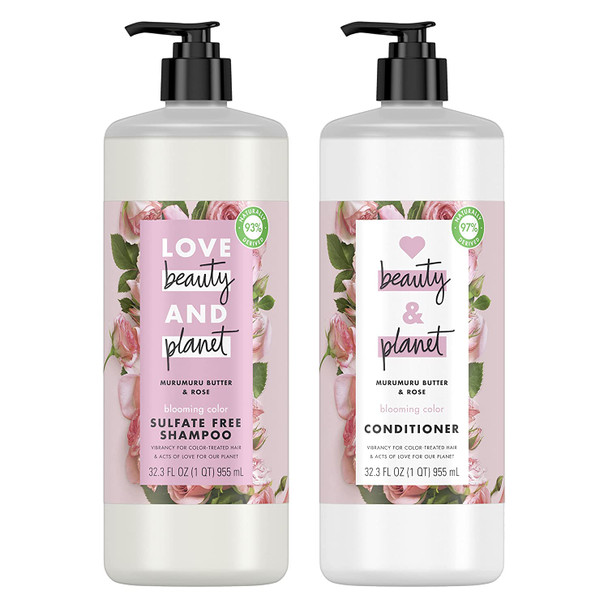 Love Beauty and Planet Blooming Color Sulfate-Free Shampoo and Conditioner for Color Treated Hair Murumuru Butter and Rose Vegan, Paraben-Free, Silicone-Free, Cruelty-Free 32.3 oz 2 Count
