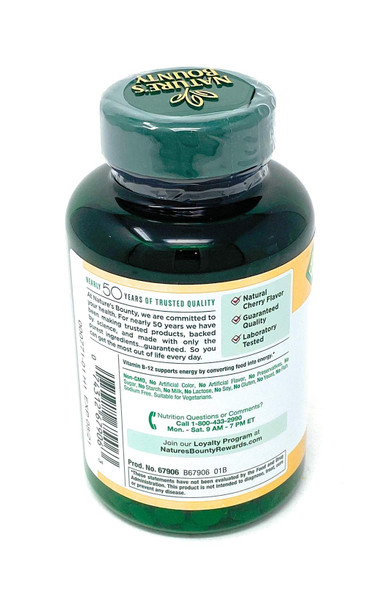 Nature's Bounty Quick Dissolve Fast Acting Vitamin B-12 2500 mcg, Natural Cherry Flavor (300 tablets)