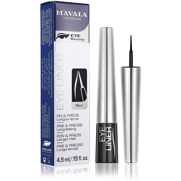Mavala Eye Liner Liquid Eyeliner, Noir | Makes Your Eyes Pop | Fine and Precise | Long Lasting | Delicate on Eyes | Vitamin E | No Smearing | 0.16 Ounce