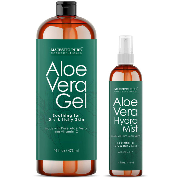 MAJESTIC PURE Aloe Vera Gel and Mist Super Combo - 16 oz Gel and 4 oz Hydra Spray - 100 Percent Pure and Natural Cold Pressed Aloe Vera for Hair Growth, Face, Body and Skin
