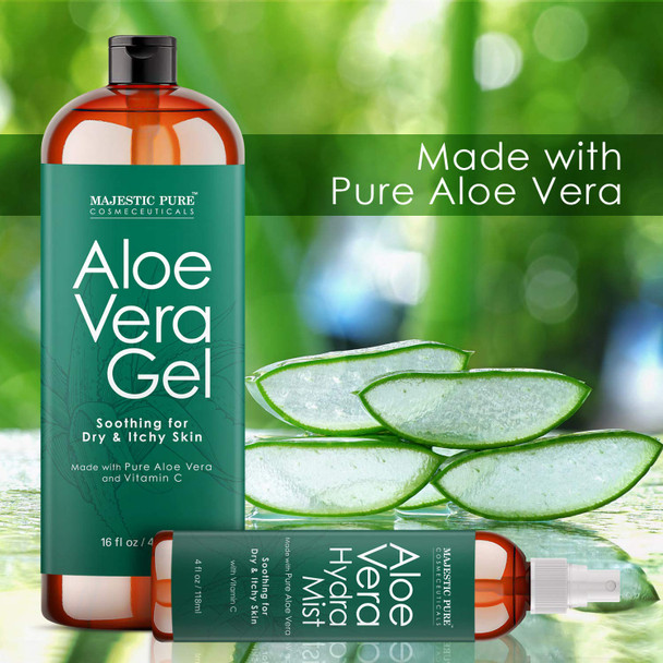 MAJESTIC PURE Aloe Vera Gel and Mist Super Combo - 16 oz Gel and 4 oz Hydra Spray - 100 Percent Pure and Natural Cold Pressed Aloe Vera for Hair Growth, Face, Body and Skin