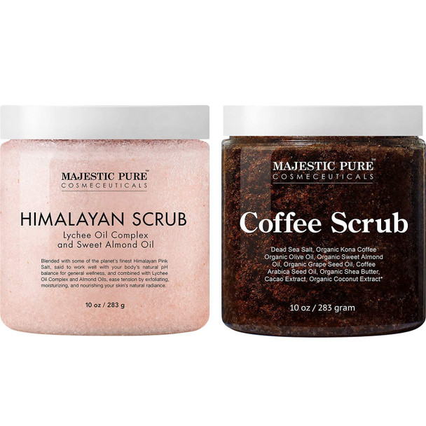 Majestic Pure Himalayan Body Scrub and Coffee Scrub Bundle  Exfoliating Salt Scrub and Cellulite Scrub Combo