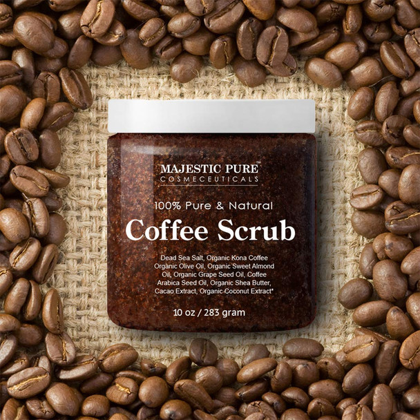 Majestic Pure Arabica Coffee Scrub - All Natural Body Scrub for Skin Care, Stretch Marks, Acne & Cellulite, Reduce the Look of Spider Veins, Eczema, Age Spots & Varicose Veins, Set Of 2