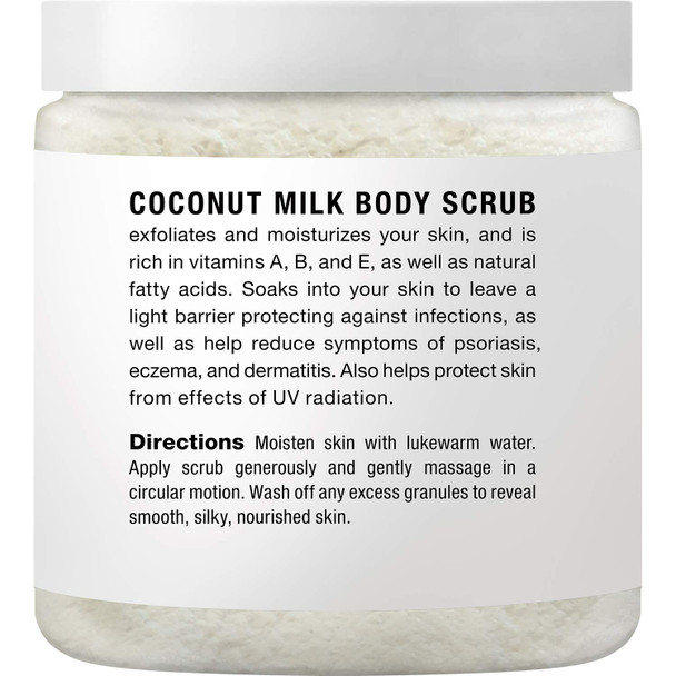 Majestic Pure Coconut Milk Body Scrub, Anti Cellulite & Exfoliator, Natural Skin Care Formula Helps with Stretch Marks, Eczema, Acne and Varicose Veins, 12 Oz