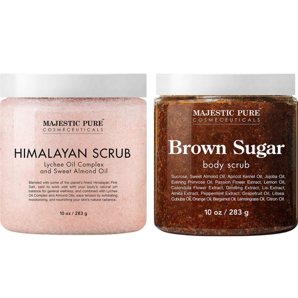 Majestic Pure Himalayan Body Scrub and Brown Sugar Scrub Bundle  Exfoliating Salt Scrub and Moisturizing Scrub Combo