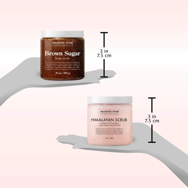Majestic Pure Himalayan Salt Body Scrub & Brown Sugar Scrub Set. All Natural Scrubs for Skin Care. Exfoliate and Moisturize, Stretch Marks, Acne & Cellulite