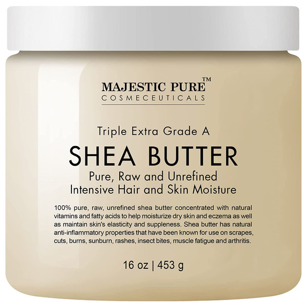 MAJESTIC PURE Shea Butter - Raw Unrefined Premium Grade - Moisturizer for Dry Skin, Face, Body, Lips and Hair - Skin Care, Hair Care & DIY Recipes - for Men and Women - Packaged in USA - 16 Oz