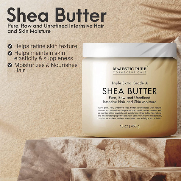 MAJESTIC PURE Shea Butter - Raw Unrefined Premium Grade - Moisturizer for Dry Skin, Face, Body, Lips and Hair - Skin Care, Hair Care & DIY Recipes - for Men and Women - Packaged in USA - 16 Oz