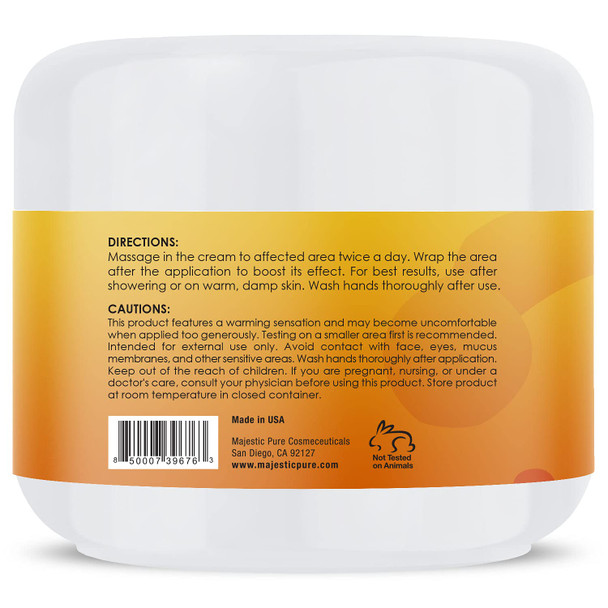 MAJESTIC PURE Hot Cream - for Cellulite, Soothing, Relaxing, Tightening & Slimming - with Collagen, Turmeric, Vitamin A, E, - Body Firming Cream, 4 oz