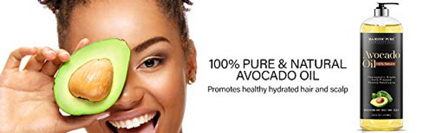 MAJESTIC PURE Avocado Oil for Hair and Skin - 100% Pure and Natural, Cold-Pressed, for Skin Care, Massage, Hair Care, and Carrier Oil to Dilute Essential Oils, 16 fl oz