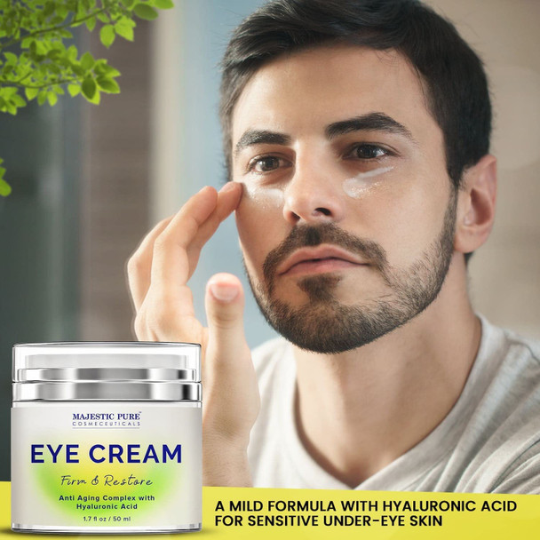 MAJESTIC PURE Under Eye Cream with Hyaluronic Acid - Anti Aging & Firming - Reduces Appearance of Dark Circles, Puffiness, Eye Bags & Crows Feet - Youthful & Bright Appearance - Men and Women - 50ml