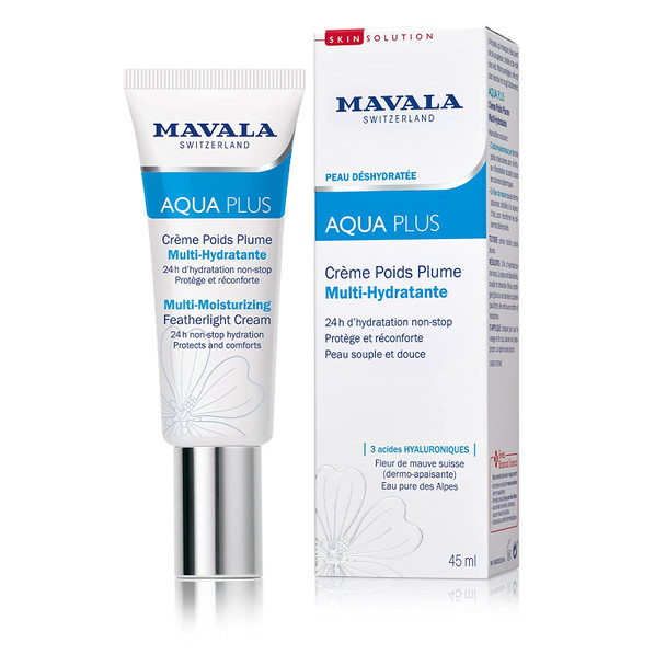 MAVALA Aqua Plus Multi-Moisturizing Featherlight Cream | Rehydrates, Replenishes, and Reinforces Skin, 24 Hour Hydration | Pure Alpine Water, Hyaluronic Acid, 1.5 oz