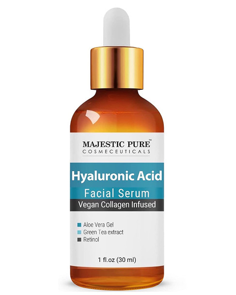 MAJESTIC PURE Hyaluronic Acid Serum for Face - With Vegan Collagen, Aloe Vera, Green Tea & Vitamin A - Facial Serum Anti Aging - Helps Acne, Spots & Fine Lines - Skin Care for Men and Women - 1 fl oz