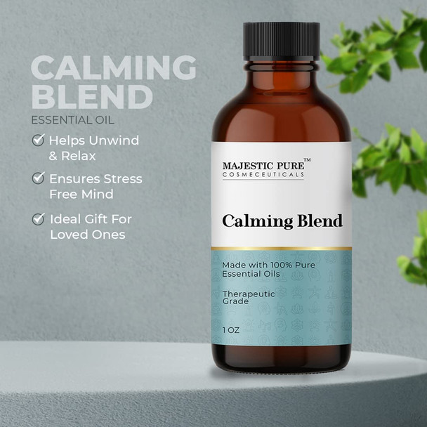 Majestic Pure Calming Essential Oil Blend| 100% Pure & Natural Therapeutic Grade Oil for Peace & Harmony, Soothing & Calming Aromatherapy| 1 Oz| Orange, Cedarwood Himalaya, Lemongrass, Ylang Ylang