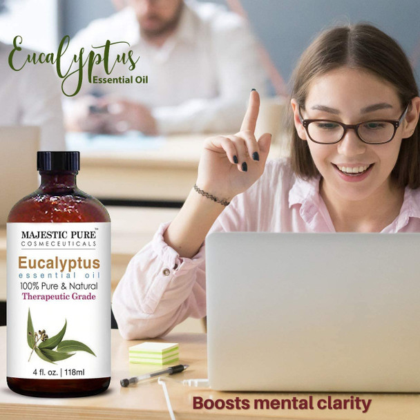 Majestic Pure Peppermint Essential Oil and Eucalyptus Essential Oil Bundle - Great 2 Eucalyptus Plus 1 Peppermint Oil Combo for Aromatherapy, Massage, Topical and Household Uses - 4 fl oz Each