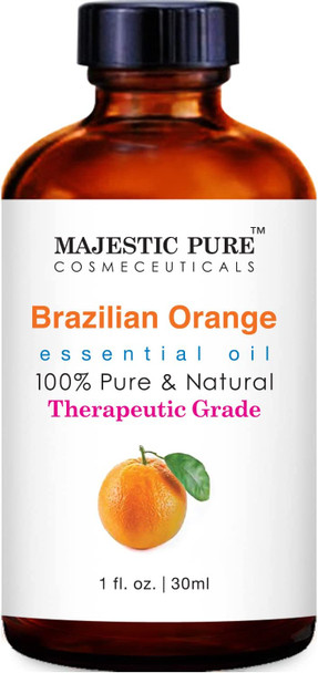 MAJESTIC PURE Brazilian Orange Essential Oil, Therapeutic Grade, Pure and Natural, for Aromatherapy, Massage, Topical & Household Uses, 1 fl oz