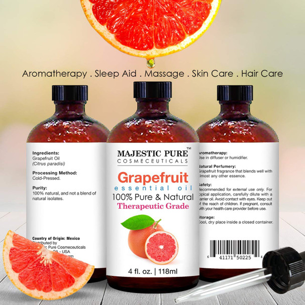 MAJESTIC PURE Grapefruit Essential Oil, Therapeutic Grade, Pure and Natural Premium Quality Oil, 4 fl oz