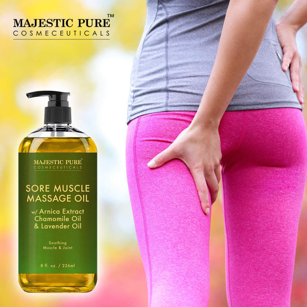 MAJESTIC PURE Arnica Sore Muscle Massage Oil for Body - Best Natural Therapy Therapy Oil with Lavender and Chamomile Essential Oils - Warming, Relaxing, Massaging Joint & Muscles, 8 fl. oz, Set of 2