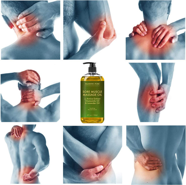 MAJESTIC PURE Arnica Sore Muscle Massage Oil for Body - Best Natural Therapy Therapy Oil with Lavender and Chamomile Essential Oils - Warming, Relaxing, Massaging Joint & Muscles, 8 fl. oz, Set of 2