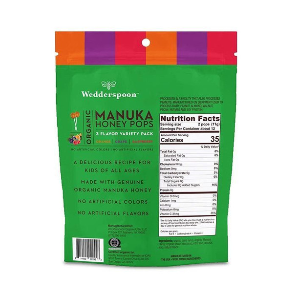 Wedderspoon Organic Manuka Honey Pops Kids-Variety pack 24's