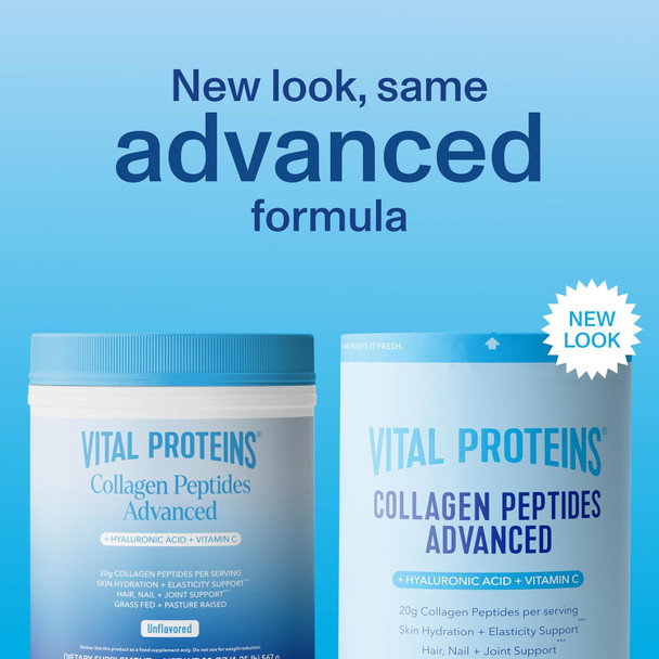 Vital Proteins Collagen Peptides Powder Advanced with Hyaluronic Acid and  Vitamin C  20oz Collagen Protein Unflavored 28 Servings