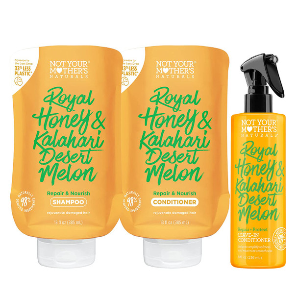 Not Your Mother's Naturals Repair & Nourish Shampoo, Conditioner, and Leave-In Conditioner (3-Pack) - Royal Honey & Kalahari Desert Melon - Helps Prevent Signs of Dry and Damaged Hair