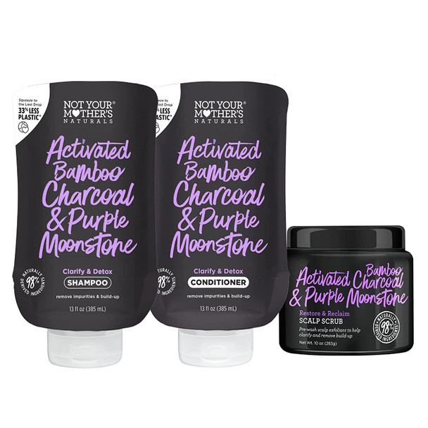 Not Your Mother's Naturals Clarify & Detox Shampoo, Conditioner, and Scalp Scrub (3-Pack) - Activated Bamboo Charcoal & Purple Moonstone - Remove Hair Impurities & Build-Up