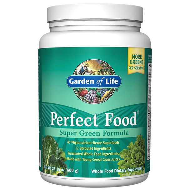 Garden of Life Perfect Food Super Green Formula - 60 Servings, 45 Superfoods, Greens, Fruit & Veggie Juice Superfood Powder Supplement, Probiotics & Organic Spirulina for Digestion & Immune Health