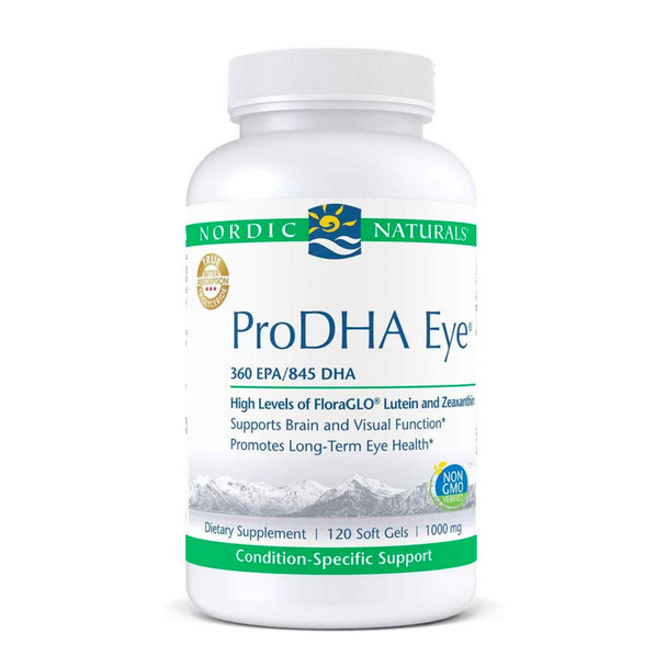 Nordic Naturals ProDHA Eye, Lemon - 120 Soft Gels - 1460 mg Omega-3 + FloraGLO Lutein & Zeaxanthin - Long-Term Eye Health, Brain & Visual Function - Non-GMO - 60 Servings